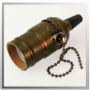 E27 brown oxide bronze vintage style screw lampholder with chain switch
