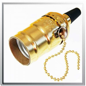 E27 brass vintage-style screw lampholder with chain switch