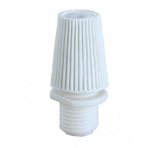  White plastic electrical cable clamp for lamp socket or ceiling rose with M10 thread.