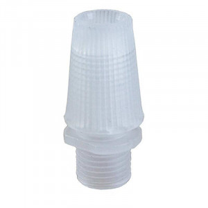Transparent plastic electrical cable clamp for lamp socket or ceiling rose with M10 thread.