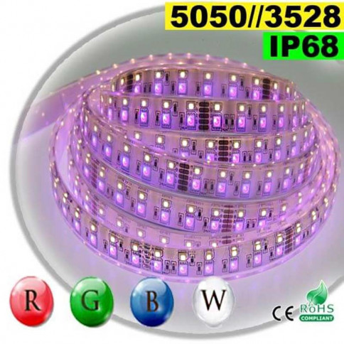  Strip LEDs RGB-W IP68 - Double assemblage de LEDs 5050 et 3528 5 mètres 