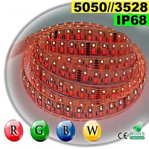  Strip LEDs RGB-WW IP68 - Double assemblage de LEDs 5050 et 3528 5 mètres 
