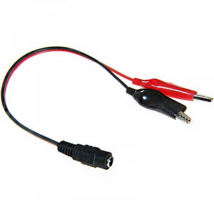 Isolated red/black alligator clip and female jack plug with cable