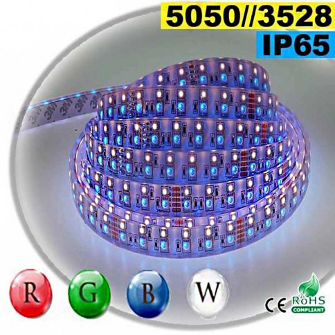  Strip LEDs RGB-W IP65 - Double assemblage de LEDs 5050 et 3528 5 mètres 
