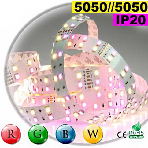  Strip LEDs large RGB-WW de 20mm IP20 - Double assemblage de LEDs 5050 5 mètres 