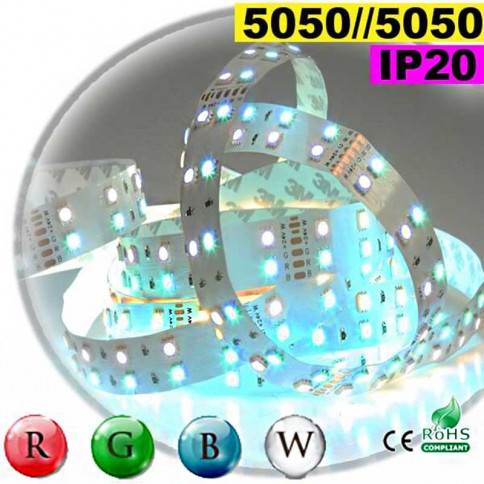  Wide RGB-W 20mm IP20 LED strip - Double assembly of custom 5050 LEDs