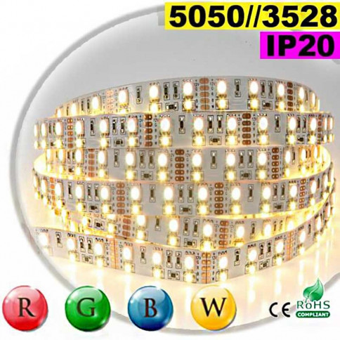  Strip LEDs RGB-WW IP20 - Double assemblage de LEDs 5050 et 3528 30 mètres 