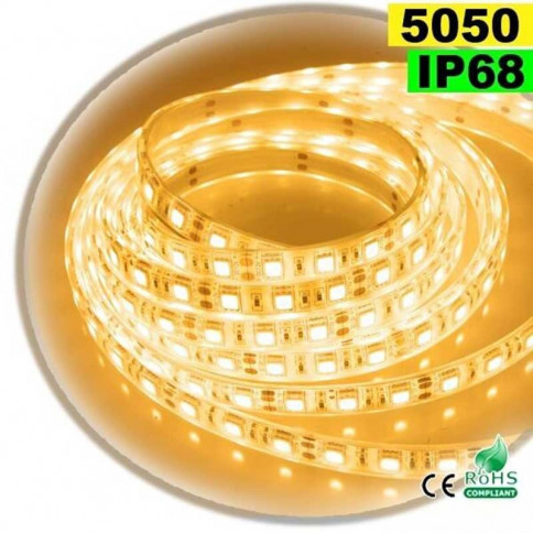  Strip Led blanc chaud SMD 5050 IP68 60leds/m 5 mètres 