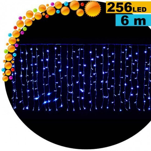 Guirlande rideau lumineux à 8 fonctions 256 LED bleu 6m