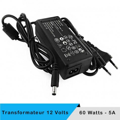 Transformateur 12 volts - 60 watts sur prise boitier noir