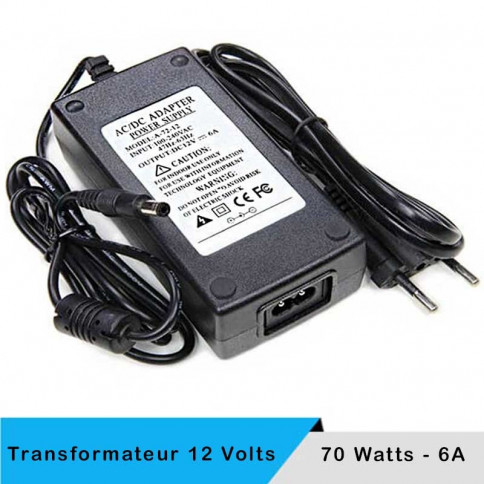 Transformateur 12 volts - 70 watts sur prise boitier noir