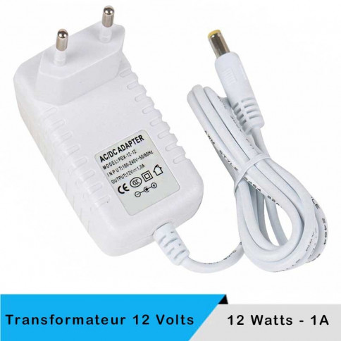 Transformateur 12 volts - 24 watts sur prise boitier blanc