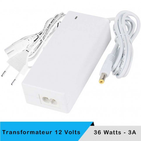 Alimentation LED transformateur blanc 12 volts 12 watts avec câble secteur