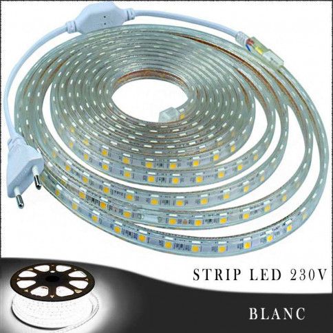 Strip LED 230 volts blanc en rouleau de 25, 50 ou 100 mètres 