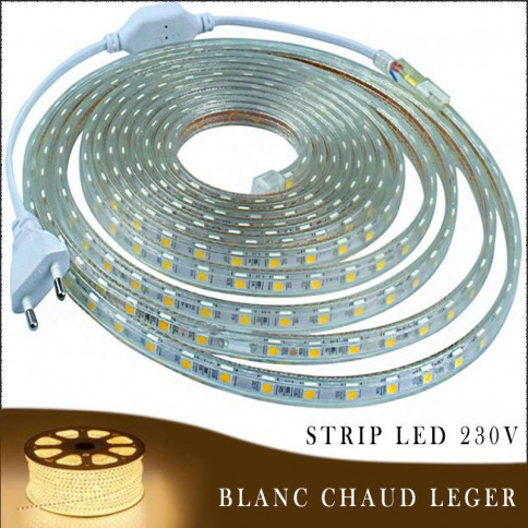 Lightweight warm white 230 volt LED strip in rolls of 25, 50 or 100 metres