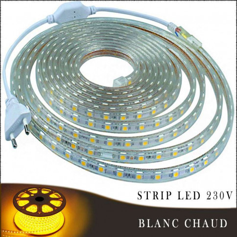 Strip LED 230 volts blanc chaud vendu au mètre linéaire 