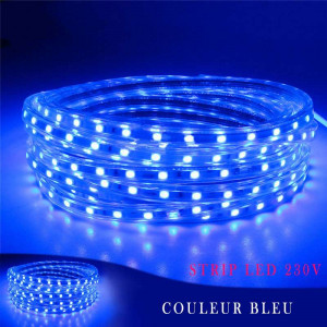 Strip LED 230 volts bleu en rouleau de 25, 50 ou 100 mètres