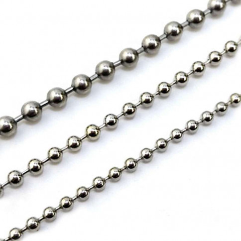 3.2mm diameter silver-coloured metal ball chain - sold by the linear metre