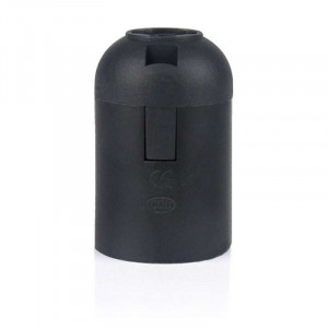 Socket with E27 base in smooth black plastic for bulb