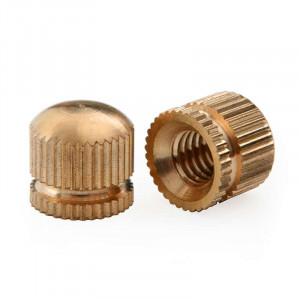 Decorative brass cap nut, hemispherical knurled head, M6 threaded