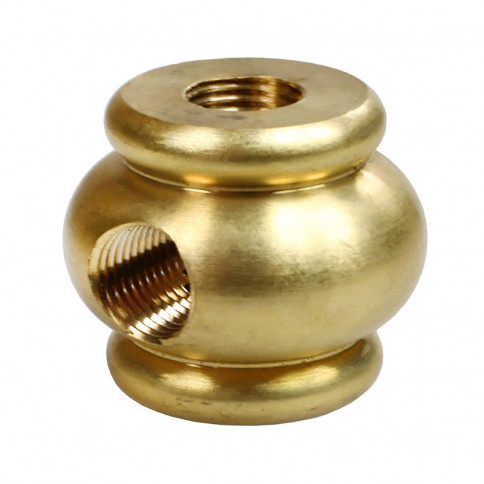 Manchon en laiton de forme boule diamètre 29mm trois sorties taraudées M10 - hauteur 24.5mm