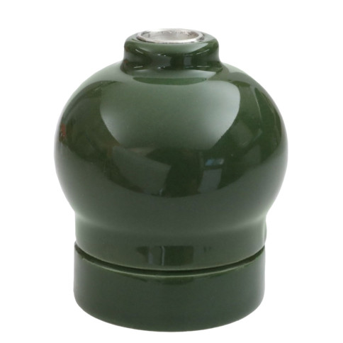 Globify E27 lampholder in gloss enamelled porcelain in olive green