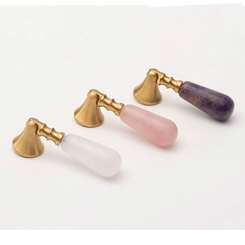 Calliope pendant knob in brass and natural stone for a piece of furniture or a drawer