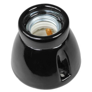 E27 ceiling lampholder in black gloss porcelain enamel