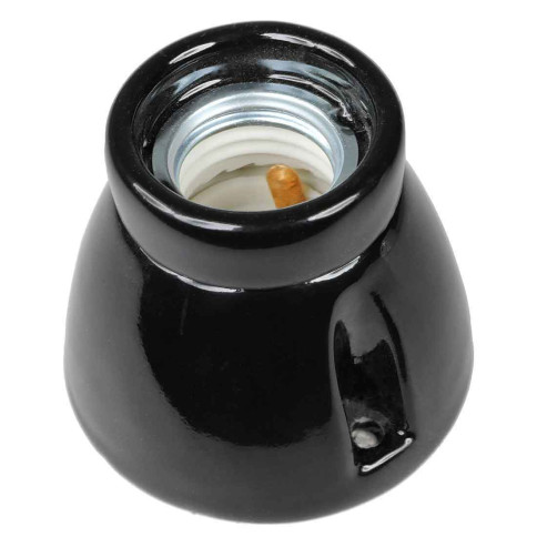 E27 ceiling lampholder in black gloss porcelain enamel