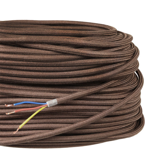 Câble électrique textile rond tresse couleur chocolat - 3x0.75mm² avec terre