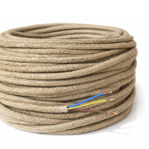 Câble décoratif en fibres naturelles – jute brut – trois conducteurs 3 x 0.75mm² sur gaine PVC