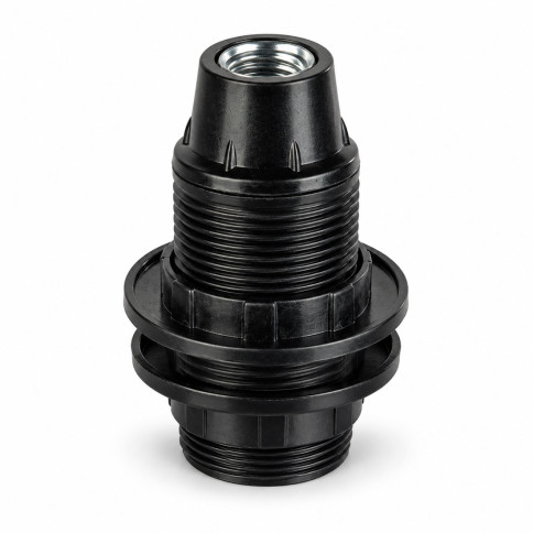 Douille de lampe format-E14 en bakélite noir avec doubles bagues filetés